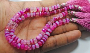 Cuentas facetadas redondas de calcedonia rosa teñida, hilo de piedras preciosas, cuentas sueltas para la fabricación de joyería al por mayor - Product Image 6