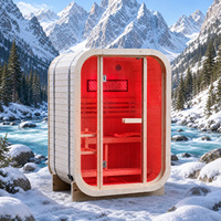 Kabin Sauna Luar Ruangan Pine, Sauna Uap Persegi untuk 1-2 Orang, Bersertifikasi ETL, ODM, Spa Halaman Belakang dengan Terapi Cahaya Merah Opsional, Smart WiFi