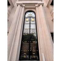 Porte d'entrée principale moderne à double hauteur avec accents en laiton et panneaux en verre, portail de villa de luxe, portail de sécurité extérieur design