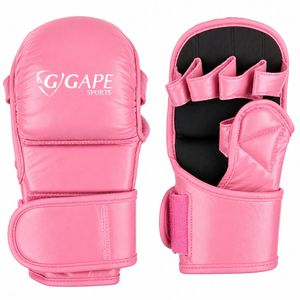 Custom MMA Sparring Gloves PU Leather Open Palm Training Fight Gloves Martial Arts Grappling Kick Boxing Daily Use <b>Light</b> Pink - Product Image 1