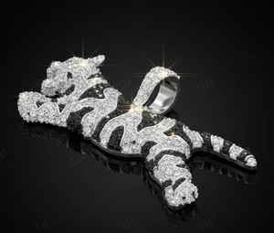 Hip Hop Tiger Pendant <b>Iced</b> Out Necklace Silver Gold 10K 14K Jumping Tiger Rapper <b>Chain</b> Luxury Animal Jewelry Bling Piece - Product Image 2