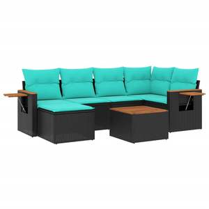 ชุดโซฟาลานบ้านหวายโพลีสีดำ 7 ชิ้นพร้อมชุดเบาะรองนั่งในสวน - Product Image 2