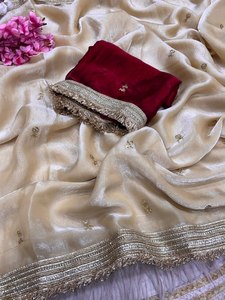 Sari Tradicional de Diseño Indio-Pakistaní, de Seda Banarasi, Suave y con Hermoso Bordado de Lentejuelas y Dori, Ideal para Fiestas - Product Image 4