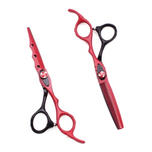 Top vente rouge et noir 6 pouces de qualité supérieure ensemble de ciseaux pour coiffeur professionnel ciseaux de coupe de cheveux pour hommes et femmes - Product Image 1