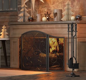 Protector de Chimenea Metálico con Diseño Barroco de Volutas, Paneles de Malla Plegables, Protector Decorativo Contra Chispas, Protector de Hogar Independiente - Product Image 2
