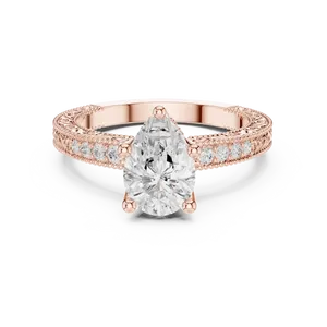 Anillo de diamantes redondos para novia con piedra central de color E creada en laboratorio, halo oculto y engaste de oro para un regalo de boda romántico. - Product Image 5