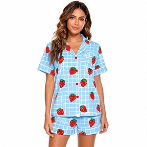 Ensemble de pyjama à manches courtes pour femmes, motif floral lavande, avec boutons sur le devant et col rabattu, vêtements de nuit d'été - Product Image 3