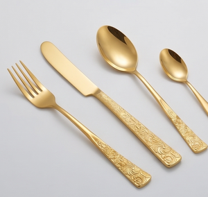 <b>Golden</b> Flatware <b>Set</b> With Elegant Engraved Handles High Mirror Polish Dishwasher Safe For Wedding Table Settings - Product Image 1
