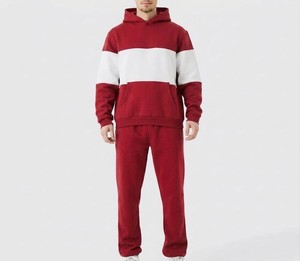 Ensemble de survêtement à capuche pour homme, rouge et blanc, avec sweat-shirt décontracté et pantalon assorti, confortable, deux pièces - Product Image 4
