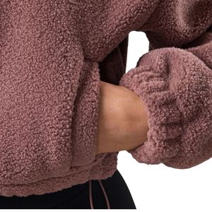 Chaqueta de Forro Polar Sherpa Suave para Mujer, Color Rosa Polvoriento, Corta, con Cierre Completo, Estilo Casual y Cómodo, para Usar en Invierno - Product Image 4