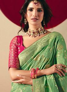 Sari en soie douce tendance avec broderie Zari et chemisier, idéal pour les fêtes, prix de gros, vêtement ethnique, saris en soie indienne - Product Image 4