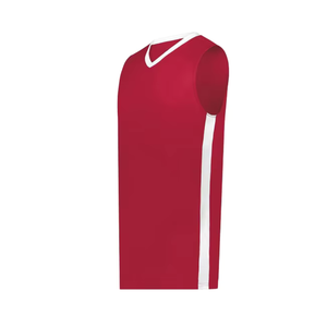 Camiseta de fútbol unisex roja sin mangas con cuello en V y franja lateral blanca de secado rápido, top de poliéster para adultos, corte regular, para todas las estaciones. - Product Image 4