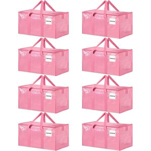 Set di 8 Contenitori di Stoccaggio Rosa Extra Large con Cerniere Resistenti e Maniglie Rinforzate, Scatole per Traslochi Multiuso - Product Image 1