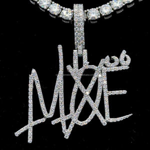 Hip Hop Iced Out Personal Pendant Custom Name Diamond Letter Pendant Necklace Brush Font New Style Custom Name Pendant Necklace - Product Image 3