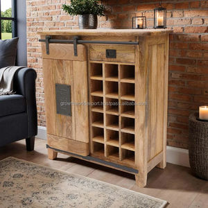 Meuble Bar Rustique Style Ferme avec Porte Coulissante, Porte Battante Shaker, Console en Bois Industriel avec Étagères à Vin et Rangement pour Liqueurs, 3 Niveaux 2026 - Product Image 1