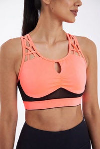Soutien-gorge de sport léger à maintien élevé pour femme avec bretelles croisées, logo frontal, coussinets amovibles et décoration en maille - Product Image 1