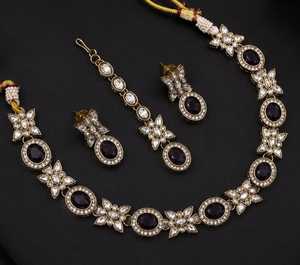 PADMAWATI <b>BANGLES</b> Private Limited Gold Plated Alloy Crystal Geometric Design Classic Women's Wedding Necklace and Earring <b>Set</b> - Product Image 1