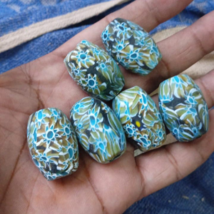 ลูกปัดแก้วมิลเลฟิออรีสีน้ำเงินทำมือ ลายดอกไม้ทรงหลอดยาว สไตล์มูราโน่ สำหรับทำสร้อยข้อมือ สร้อยคอ ขายส่ง - Product Image 4