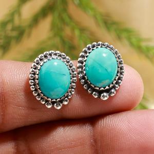 Luxury Gemstone Jewelry for Women Anniversary Party Gift <b>Turquoise</b> Oval <b>Stud</b> <b>Earrings</b> Silver Plated Sterling Silver Royal Design - Product Image 1