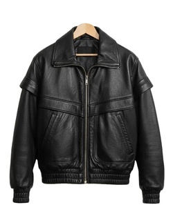 Unisex Brown Real Leather Coated Nonwoven Stand Collar Front Logo Breathable Windproof Eco-Friendly Waterproof <b>Slim</b> <b>Fit</b> <b>Jacket</b> - Product Image 1