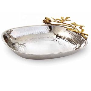 Bandeja de mariposa martillada de alta calidad, cuenco cuadrado para servir, cuenco para servir ensalada de frutas, cuenco central de Metal, cuenco decorativo grande - Product Image 1