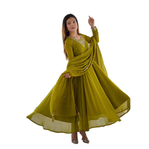 Conjunto de Vestido Anarkali para Mujer para Fiestas con Colgante y Dupatta - Product Image 1