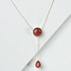 Collar de Piedras Preciosas de Piedra del Sol Dorada Redonda Natural de 10 mm |   Collar con Colgante de Latón Plateado con Dije en Forma de Gota - Product Image 1