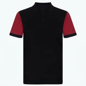 Polo en tricot à manches courtes pour homme, noir et rouge, style décontracté - Product Image 1