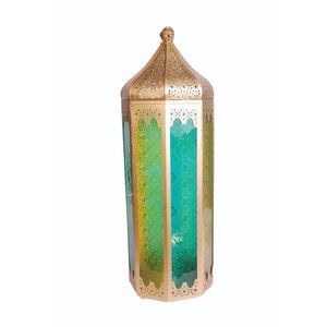 Handmade Moroccan Candle <b>Lantern</b> <b>Vintage</b> Gold Metal & Multicolor Glass Hanging Tabletop Lamp For Wedding Party Home Decor - Product Image 1
