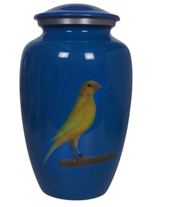 Urna Funeraria de Metal Hecha a Mano con Diseño de Colibrí, Color Azul y Flor Rosa, Ecológica, Superventas - Product Image 4