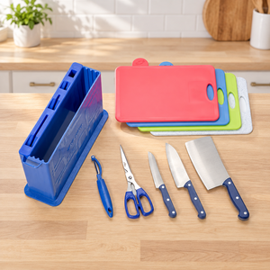 Juego de Cuchillos JAYA MATA JM78 de 10 Piezas con Tablas de Cortar, Bloque de Almacenamiento, Hojas de Acero Inoxidable, Mangos de Plástico, Aptos para Lavavajillas - Product Image 1