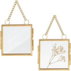 Cadre photo suspendu carré minimaliste en laiton, verre transparent, double face, flottant, pour spécimens botaniques, décoration intérieure - Product Image 1