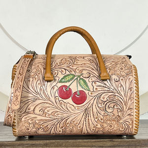 Handmade Western Designer Real Cowhide Leather Speedy <b>Bag</b> for Women Tooled <b>Shoulder</b> Purse Boho Handbag With Adjustable Strap - Product Image 4