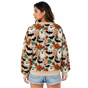 Sudadera de cuello redondo con estampado completo de Halloween para mujer, de algodón y forro polar, para otoño e invierno, estilo casual y urbano, OEM ODM - Product Image 2