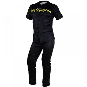 Ensemble uniforme de baseball Wellington noir à manches courtes, boutonné sur le devant, logo brodé, coupe classique pour homme, toutes saisons, vêtements pour adultes - Product Image 1