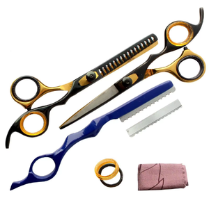 Kit de ciseaux à effiler de qualité supérieure couleur argent 6 pièces, magnifiques kits de barbier avec étui en cuir à fermeture éclair - Product Image 3