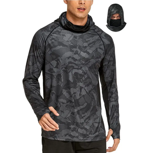 Men's Long Sleeve Hooded Fishing Shirt UPF 50 Quick Dry Solid Color Logo Front Print Pullover Top - Product Image 3