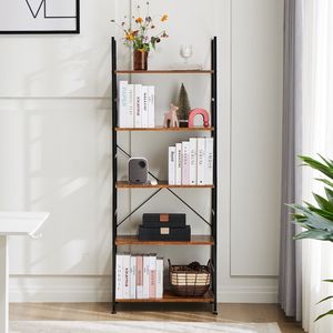 Libreria Rustica a 5 Ripiani in Acciaio per Soggiorno, Ufficio e Studio, 11,8" L x 23,6" P - Product Image 1