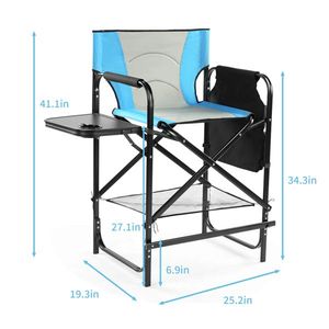 Silla de Director Plegable de 26 Pulgadas de Alto con Reposapiés, Silla de Camping Portátil con Portavasos y Mesa Lateral de Almacenamiento - Product Image 1