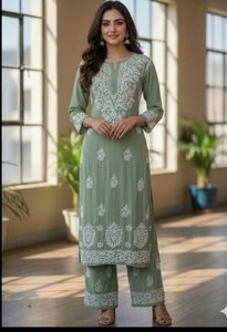 Latest Summer Collection Cotton <b>Chikankari</b> Embroidered Kurta Palazzo Set for Casual Daily and Office Wear for Women Comfortable - Product Image 4