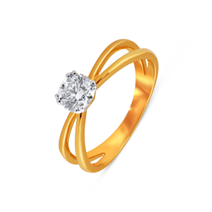 Anillo de Diamantes Solitario Brilliant Allure, Oro Amarillo de 14K, Anillo Solitario para Mujer con Diseño de Banda Entrelazada y Acabado Pulido - Product Image 1