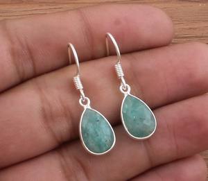 Boucles d'oreilles en amazonite naturelle en gros, argent sterling 925, forme goutte d'eau, boucles d'oreilles minimalistes de luxe, pierres précieuses, prix de gros - Product Image 5