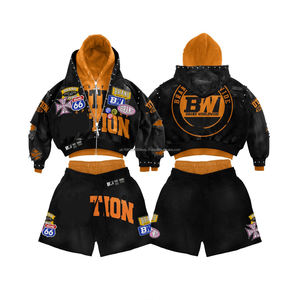 Conjunto de ropa de alta calidad para hombre, de dos piezas, con top corto de media cremallera, conjunto de sudadera corta y pantalones cortos personalizados. - Product Image 2