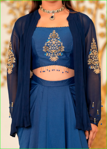 Conjunto Fusion de Falda Drapeada Bordada a Mano Blue Lagoon - Product Image 2