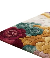 Tapis rectangulaire en laine à motif floral avec poils doux et envers antidérapant en caoutchouc pour salon, style bohème