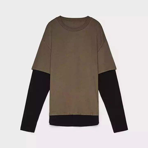 T-shirts pour hommes à manches longues, double couche, déchirés, effet vieilli, délavés à l'acide, avec logo personnalisé de haute qualité - Product Image 3
