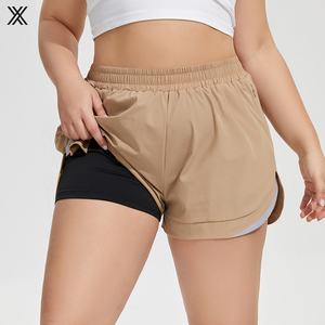 Shorts de sport personnalisés pour femme, taille plus, double couche, 100% coton, écologiques - Product Image 1