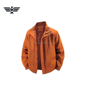 Men's Classic Solid Pattern Fleece-Lined Utility Jacket Embroidered Stand <b>Covered</b> <b>Button</b> Front Breathable Warm Winter Outdoor - Product Image 1