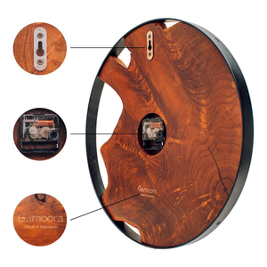 Rustic Wood <b>Wall</b> <b>Clock</b> - Unique <b>Modern</b> Live Edge Teak Dial with Large Black Metal Frame, Silent Non-Ticking Living Room Decor - Product Image 6