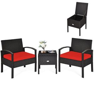 Set di mobili da giardino in vimini di rattan PE in 3 pezzi con cuscini lavabili e rimovibili - Product Image 1